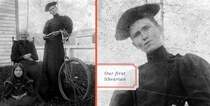 Black and white photo of a woman, the first librarian of Scoville Library