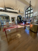 Atrium circulation desk and book display