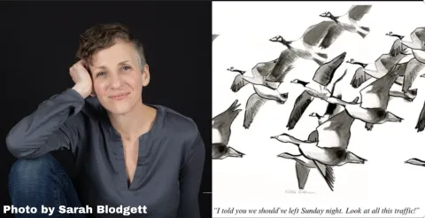 Natalia Zukerman with cartoon