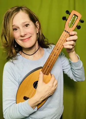 julie stepanek holding ukulele