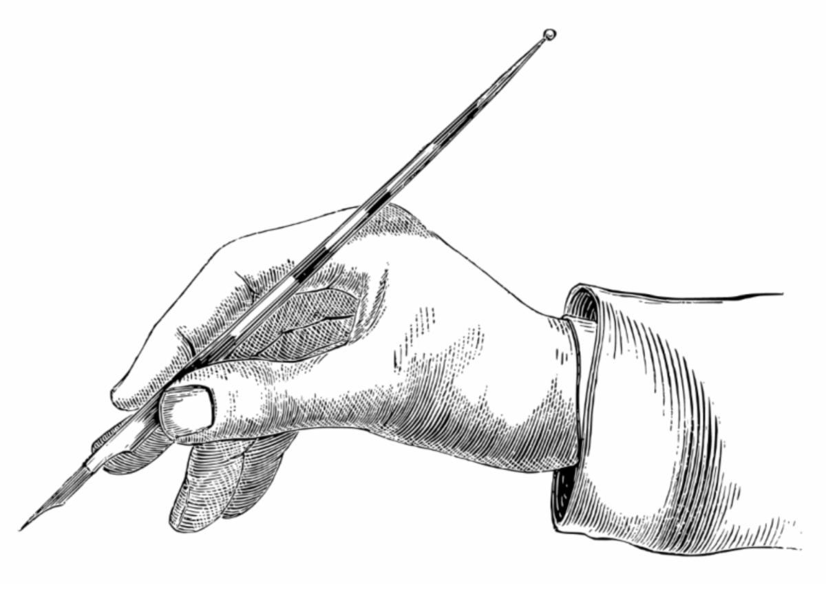Hand with pen writing poetry