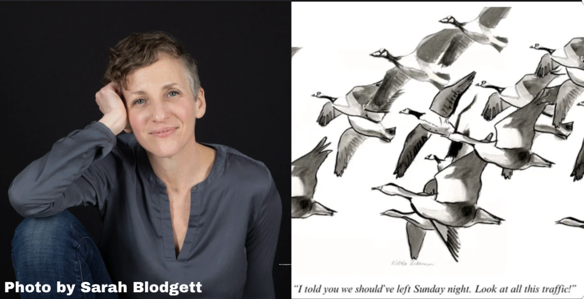 Natalia Zukerman with cartoon