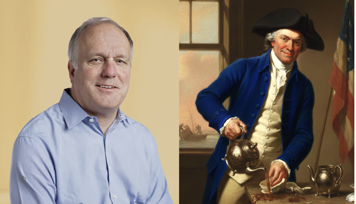 Mike Harney & Image of a Colonist Pouring Tea