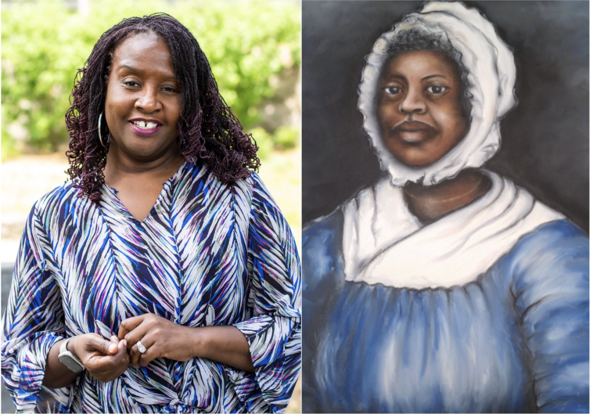 Photo of Tammy Denease and painting of Elizabeth Freeman