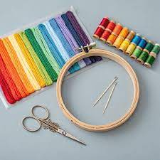 Embroidery kit with hoop, scissors and thread