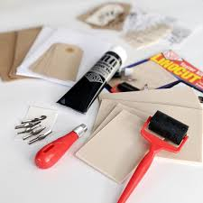 Lino-Cut Printmaking Kit with ink roller, paper and other tools