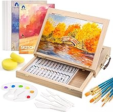 Watercolor Paint Set with brushes, paint and easel case