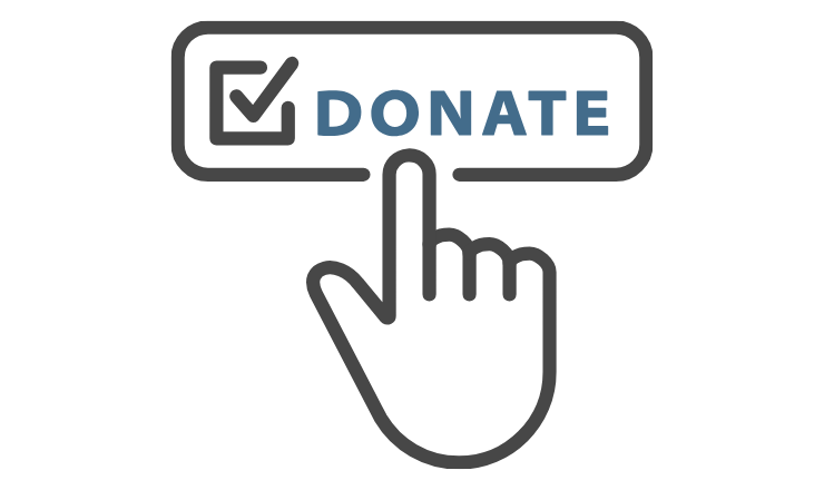 hand pointing to word donate