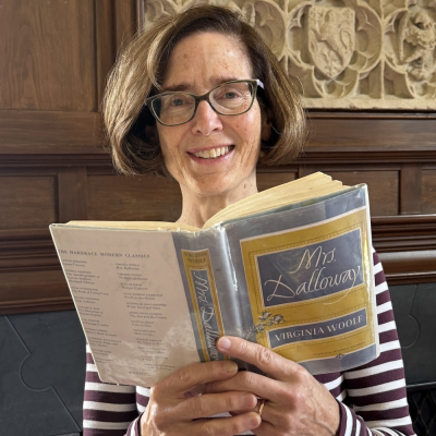 Karen Vrotsos with Mrs. Dalloway book